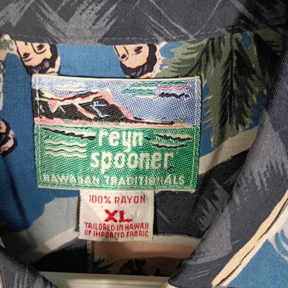 Reyn Spooner Postcard Aloha Shirt Men XL Vintage Travel Ephemera Print - Picture 2 of 8